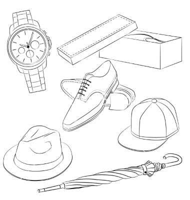 Set of fashion accessories and mens shoes vector Accessories Design Sketch, Vector Clothes, Shoes Vector, Digital Fashion Illustration, Accessories Illustration, Flat Drawings, Fashion Accessories Illustration, Man Sketch, Fashion Design Sketch