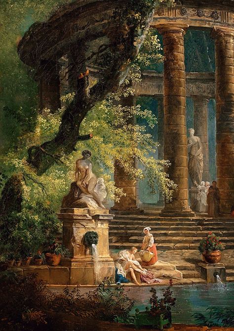 Hubert Robert : Le Bassin ( détail ) The Bathing Pool, Hubert Robert, Wallpaper Seni, Rennaissance Art, Background Photos, Art Ancien, Art Classique, Greek Art, Victorian Art