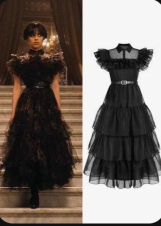 Wednesday Addams Outfit, Funky Boots, Wednesday Costume, Black Ruffled Dress, Wednesday Addams Dress, Addams Dress, Wednesday Addams Costume, Wednesday Dress, Black Clothes