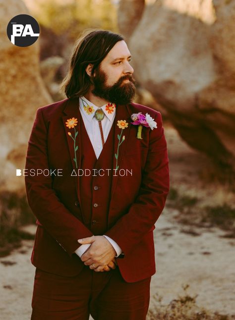 Unusual Groom Attire, Courthouse Wedding Men Outfit, Embroidered Suit Men, Unique Groom Attire, Western Wedding Groom, Alternative Groom Attire, Hipster Groom, Fairy Wedding Theme, Nudie Suit