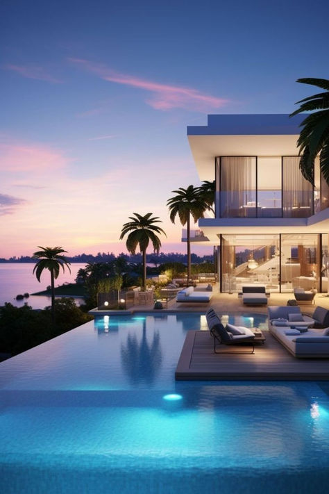 Discover glamorous outdoor ideas from LUXXU to elevate your home's style and elegance Amazing Houses Beautiful Homes Luxury, Resort Exterior Design, Dream Beach Houses Luxury, Houses In Dubai, Beach House Luxury, Rich Vacation, Villa Holiday, Villa Am Meer, Modern Outdoor Spaces