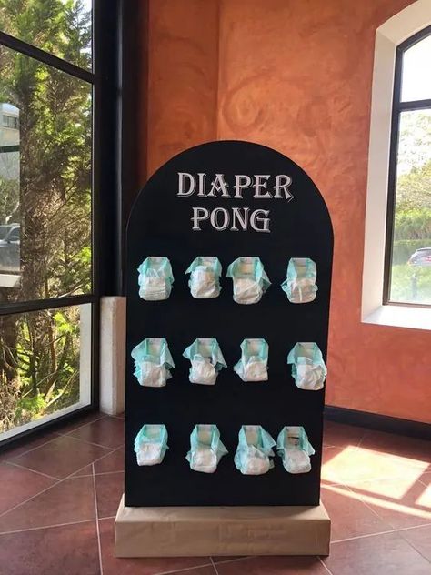 Gender Reveal Ideas For Party Activities Fun Games, Jungle Themed Gender Reveal, Doekebraai Ideas, Daddy Shower Ideas New Dads, Baby Shower For Men New Dads, Coed Shower Games, Diaper Keg Party Themes, Baby Shower Yard Games, Beer Shower Ideas