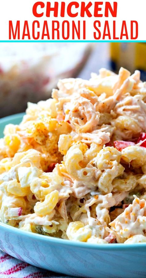 Chicken Macaroni Salad- budget friendly pasta salad made with canned chicken Pasta Salad With Canned Chicken, Easy Chicken Pasta Salad Recipes, Canned Chicken Pasta Salad, Salad With Canned Chicken, Canned Chicken Salad Recipe, Canned Recipes, Chicken Macaroni Salad, Creamy Pasta Salad, Chicken Pasta Salad Recipes