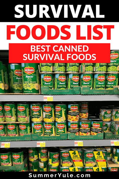 Canned Food Dinner Recipes, Canned Good Meals, Canned Foods For Emergency, Emergency Food Recipes, How To Stockpile Food, Food To Stock Up On, Meals From Canned Food, Emergency Food List, Prepping Food Survival