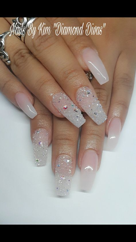 Natural color crystal pixie nails Pixie Glitter Acrylic Nails, Pixie Crystals Nails, Pixie Nails Crystal, Pixie Glitter Nails, Natural Bling Nails, Pixie Diamond Nails, Pixie Beads Nails, Pixie Dust Nails Acrylic, Crystalline Nails