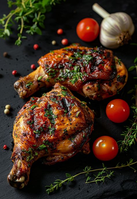 Create perfectly crispy summer chicken thighs with this easy recipe. Meat Dish Recipes, Summer Meat Recipes, Pretty Food Dinner, Chicken Leg Recipe, Braised Chicken Recipes, Summer Dinner Recipes, Meat Cooking, Summer Chicken, Chicken Plating