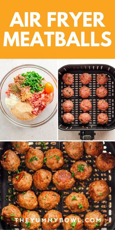 Easy Air Fryer Meatballs Recipe: With a handful of ingredients, these super juicy and delicious air fryer meatballs are ready in no time. Perfect for any meal! Air Fryer Meatballs Recipe, Air Fryer Recipes Meatballs, Best Salisbury Steak Recipe, Air Fryer Beef, Air Fryer Meatballs, Easy Italian Meatballs, Ground Beef Meatballs, Meatballs And Gravy, Parmesan Meatballs