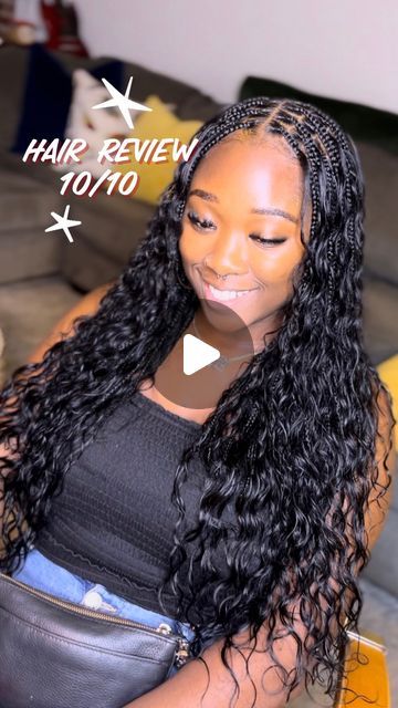 T A R A J E E    I S H A N • Knotless Specialist on Instagram: "Hair: @janetcollection  Wet & Wavy Indian Remy Ripple Deep Wave 18’  2 packs   Style: Smedium boho  Human hair  Xtra fullness  Waist length   Look out for my YouTube which is coming soon and also like, share comment and follow @tarajeestyles for more tips and cute styles😚💖😉 • • • • •I do not own the rights to this music  #masterbraider #knotlessbraids #bohobraids #bohemianknotless #fauxlocs #goddesslocs #zoebraids #feedins #braidslayer #braidtutorial #explorepage #stitchbraids #goddessbraids #sewin #popsmokebraids #phillybraider #phillystylist #phillyhair #newyorkhairstylist #newjerseyhairstylist #delawarehairstylist #braidvideo #contentcreator #braidinfluencer #braidstyles #protectivehairstyles #neatbraider #voiceofhair #w Box Braids With Deep Wave Hair, Knotless Braids With Wet And Wavy Hair, Deep Wave Micro Braids, Deep Wave Braided Hairstyles, Boho Braids Waist Length, Braids With Waves At The End, Wet And Wavy Knotless Braids, Wet And Wavy Boho Braids, Deep Wave Boho Braids