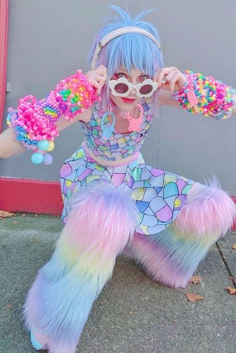 Cool Pastel Outfits, Pastel Rainbow Outfit Aesthetic, Unicorn Aesthetic Outfit, Unicorncore Aesthetic Outfits, Pastelcore Aesthetic Outfits, Pastel Decora Aesthetic, Kidcore Fashion Pastel, Alternative Fashion Colorful, Candy Aesthetic Outfit