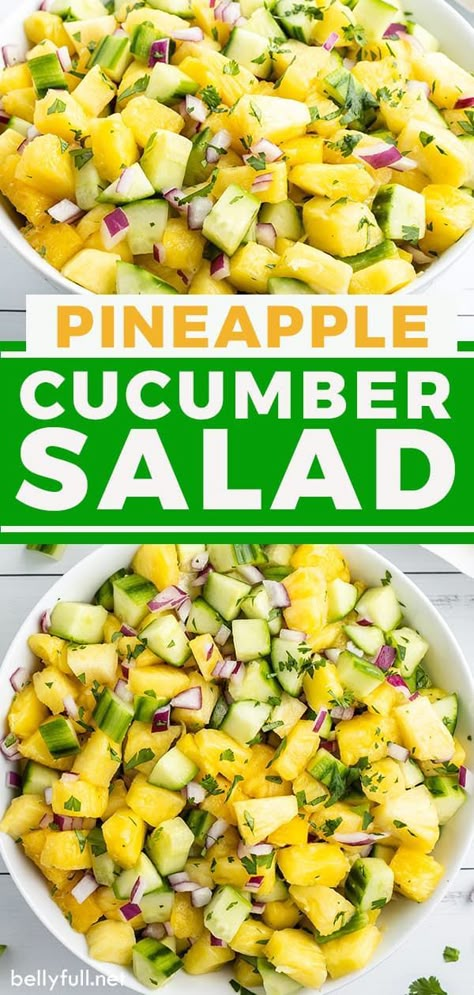 Pineapple Cucumber Salsa, Stuff Cucumber Recipes, Vegetable Summer Side Dishes, Appetizer With Vegetables, Hawaiian Salads Green, Summer Cucumber Recipes, Pineapple And Cucumber Salad, Summer Chickpea Salad, Best Potluck Salads