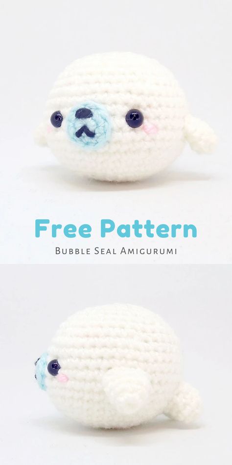 A little guy that I whipped up quick. I’m not used to making small amigurumi so this was good practice for me. I called him a bubble seal because he’s the shape of a bubble. Truly I am the best at naming things. Final piece should measure about 2″ tall. More pictures and a downloadable free PDF crochet pattern are available on Ravelry. Seal Amigurumi, Crochet Mignon, Confection Au Crochet, Pola Amigurumi, Crochet Animals Free Patterns, Kawaii Crochet, Crochet Amigurumi Free Patterns, Crochet Amigurumi Free, Crochet Simple