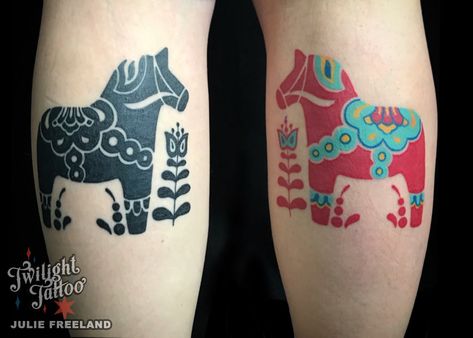 Swedish Tattoo, Sewing Tattoos, Ram Tattoo, Traditional Tattoo Inspiration, Horse Tattoo, Dala Horse, Love Tattoos, Color Free, Color Tattoo