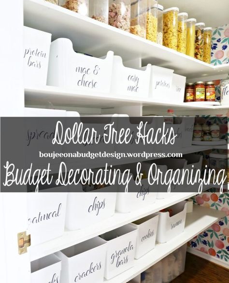 Dollar Tree Book Shelves, Tree Book Shelves, Dollar Tree Pantry Organization, Dollar Tree Pantry, Boujee On A Budget, Dollar Tree Baskets, Pantry Organization Labels, Organized House, Organization Labels