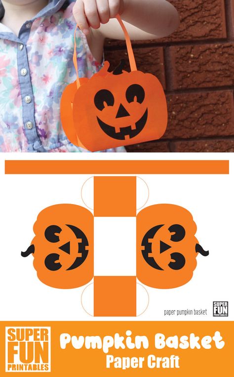 Halloween Paper Pumpkin Basket Printable | The Craft Train Pumpkin Basket Diy, Construction Paper Pumpkin, Diy Halloween Basket, Paper Crafts Templates, Halloween Tunnel, Basket Printable, Origami Halloween, Paper Peonies Tutorial, Halloween Pumpkin Crafts