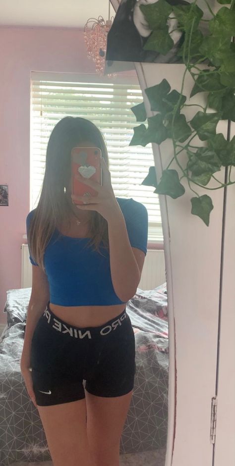 Summer Outfits Nike Shorts, Black Nike Pro Shorts Outfit, Summer Outfits Nike Pro, Nike Pro Leggings Outfit Baddie, Basic British Girl Outfits, Primark Summer Outfits, Chavvy Summer Outfits, British Outfits Aesthetic, Nike Pro Aesthetic