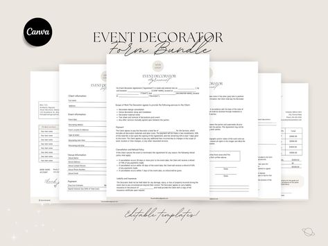 Event Decorating Services Contract Template, Editable Event Planner Contract Template, event planning forms, event decor contract- canva Event Decorator Business, Canva Learning, Event Planning Forms, Event Planning Binder, Employment Form, Event Planning Proposal, Event Planning Worksheet, Planning Worksheet, Service Agreement