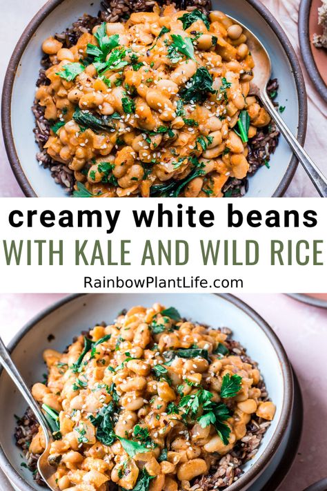 Wild Rice Bowl, Creamy White Beans, Bean Bowl, Rice Recipes For Dinner, Tasty Vegetarian Recipes, Wild Rice, Vegetarian Recipes Dinner, Rice Bowl, Alfredo Sauce