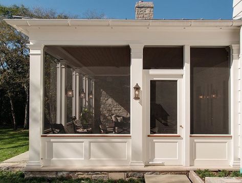 Back of garage- the doors slide open onto the terrace so the garage can double as entertaining space. Deck Railing Ideas, Porch Enclosures, Screened Porch Designs, Porch Addition, Railing Ideas, Enclosed Porches, Sunroom Designs, Side Porch, Deck Railing