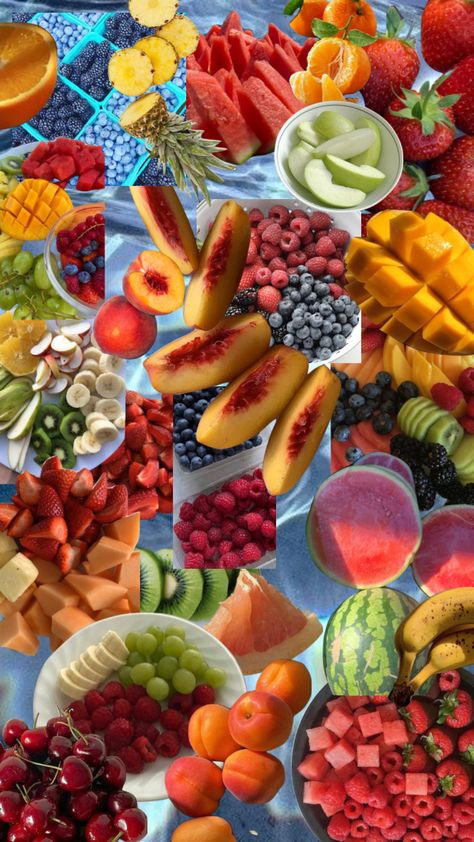 Food Collage Aesthetic, Collage Fruit, Fruit Salad Aesthetic, Salad Aesthetic, Fruit Collage, Background Screensavers, Winter Fruit Salad, Food Collage, Different Salads