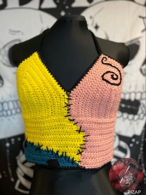 Crochet Sally Cardigan, Crochet Top Halloween, Halloween Crop Top Crochet, Nightmare Before Christmas Crochet Ideas, Crochet Halloween Clothing, Nightmare Before Christmas Crochet Pattern Free, Night Before Christmas Crochet, Nightmare Before Christmas Crochet Free, Halloween Crochet Costumes