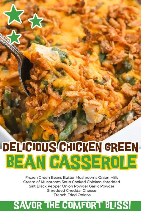 Chicken Green Bean Casserole is loaded shredded chicken, green beans and simple seasoning. Baked in a creamy sauce for a delicious casserole. If you have leftover chicken, mix it in your classic green bean casserole. Serve it with your favorite and delicious side dishes for a complete meal idea. #eatingonadime #chickengreenbeancasserole #greenbeancasserole Chicken Green Bean Casserole, Shredded Chicken Casserole, Classic Green Bean Casserole, Delicious Side Dishes, Green Bean Casserole Easy, Easy Chicken Casserole Recipes, Easy Green Beans, French Green Beans, Chicken Green Beans