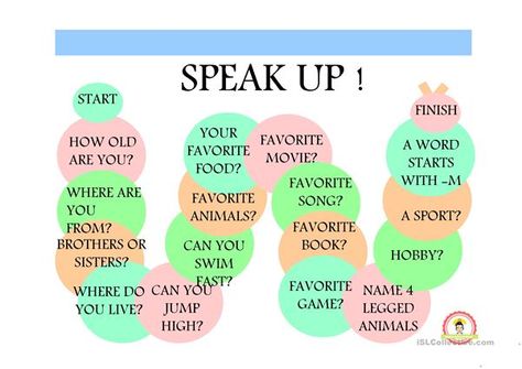 Lesson Starters Ideas, Introduction Activities For Kids, Speaking Cards For Beginners, Esl Activities For Kids, English Club Activities, English Speaking Game, Speak Up, English Games For Kids, English Conversation For Kids