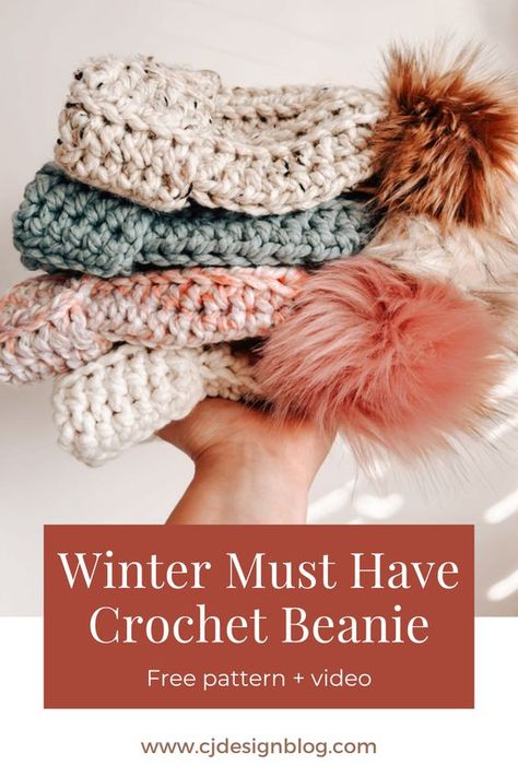 Crochet Chunky Patterns, Blanket Yarn Crochet Hat, Bobble Hat Crochet Pattern Free, Crochet Patterns Thick Yarn, 1 Hour Beanie Crochet, Crochet Hat Bulky Yarn Pattern Free, Chunky Beanie Crochet Pattern Free, Free Crochet Pattern Beanie, Chunky Yarn Beanie Crochet Pattern