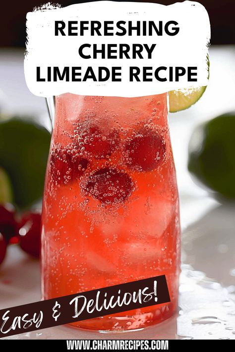 Create a delicious Cherry Limeade at home that's perfect for summer gatherings or a hot day. This refreshing drink combines sweet cherries and tart lime juice, resulting in a blend that’s not only tasty but visually appealing. Your friends and family will love the vivacious color and zesty flavor. Made with simple ingredients you likely already have in your kitchen, it’s a fun drink for parties, picnics, or just casual backyard lounging. Try garnishing with lime wedges or fresh cherries for an extra pop. Cherry Limeade Punch Recipe, Recipes Using Cherry Juice, Cherry Limeade Punch, Limeade Punch, Lime Juice Recipes, Cherry Limeade Recipe, Fudge Dessert, Limeade Recipe, Old Fashioned Fudge