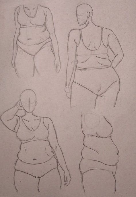 Female Plus Size Body Drawing, Bigger Body Reference Drawing, Drawing Curvy Bodies, Plus Size Anatomy Drawing, Drawing Plus Size Bodies, Body Drawing Plus Size, How To Draw Plus Size Women, How To Draw Curvy Body Types, Chunky Body Drawing