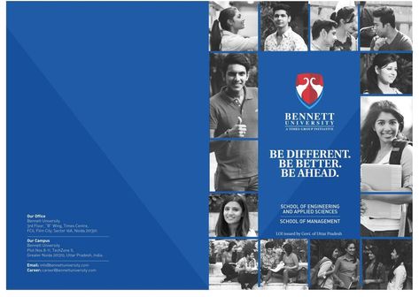 Creative Brochure cover design with modern layouts for brand communication and marketing of a reputed University in India. Concept and Design by OH! Design Studio. The brochure was designed for admission marketing to introduce the brand to the prospective students compellingly and with relevance. View other brochure designs by OH! Design Studio at http://www.ohdesignstudio.com/brochure-design  #Brochuredesign #brochureDesignInspiration #BrochureDesignIdeas Student Handbook Design, School Prospectus Cover Design, College Brochure Design, Education Brochure Design, Flour Design, Social Media Design Ideas, Education Ads, Booklet Cover Design, Google Display Ads