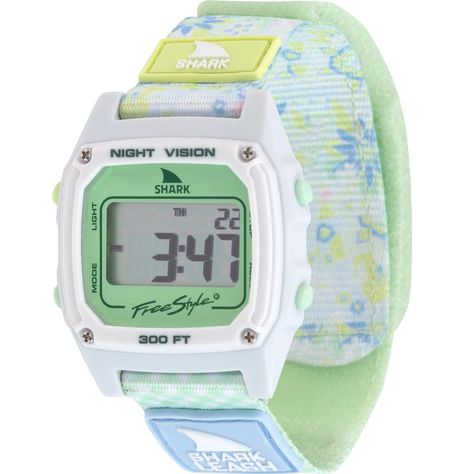 Introducing the Boho Lime Shark Watch from our Hippie Chic collection – a groovy tribute to 60s bikini patterns. Embrace retro vibes with lime and light blue hues, secured by a stylish Leash closure inspired by vintage surf tethers. Water-resistant up to 100 meters, this watch is packed with essential digital features for endless summer days. Whether tracking time, setting alarms, or lighting up your beach bashes, this blast from the past is backed by a limited lifetime warranty. Dive into waves Cute Digital Watch, Summer Watches, Shark Watch, Surf Watch, Freestyle Watch, Watch Safes, Vintage Surf, Summer Bracelets, Birthday Wishlist