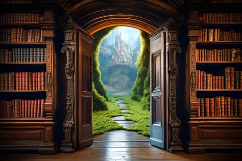 Step into the enchanting world of books with this whimsical doorway, where every page is a gateway to a magical adventure. Fantasy Doorway, Door Concept Art, Bus Library, Doorway To Another World, Portals To Another World, Element Powers, Magical Doorway, Door To Another World, Fantasy Palace