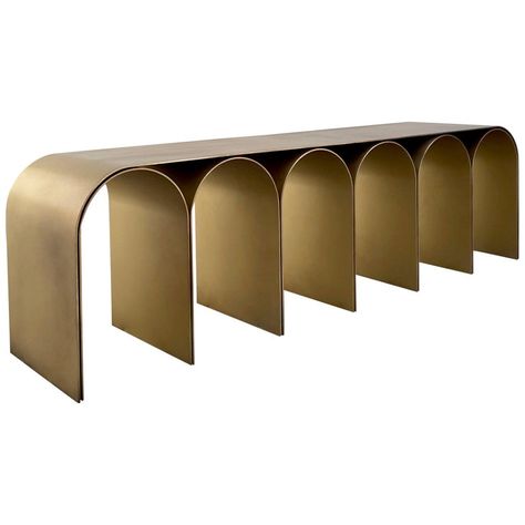 Steek gold arch bench by Pietro Franceschini Sold exclusively by Galerie Philia Materials: Steel Finishes available: Brass finish, satin, blackened Dimensions: W 155 x L 33 x 43cm Manufacturer: Prinzivalli Also available in steel brass finish, blackened, satin, polished Pietro Franceschini Architect // designer Pietro Franceschini is an architect and designer based in New York and Florence. He was educated in Italy, Portugal and United States. After receiving his B.Arch cum laude from Università Curved Bench, Contemporary Bench, Solid Wood Benches, Plywood Chair, Metal Bench, Modern Bench, Wood Bench, Vintage Chairs, Shop Chair