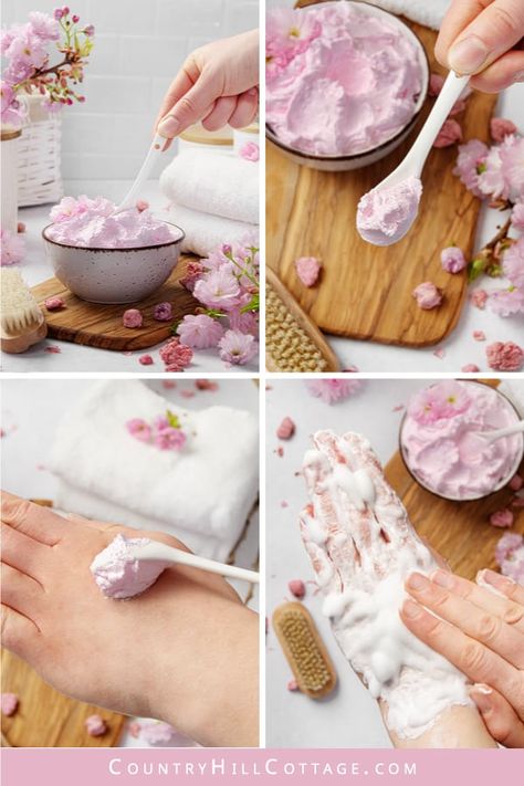 Cream Soap Recipe, Whipped Soap Recipe, Cherry Blossom Soap, Soap Packaging Diy, Cold Process Soap Designs, Natural Soaps Recipes, Spring Skin, Cherry Blossom Scent, Soap Design