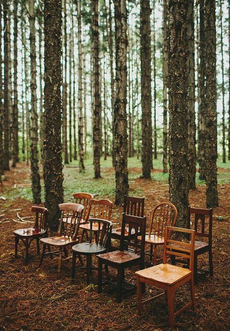 2017 // R U S T I C  O P U L E N C E Wood Forest, Chairs And Tables, Enchanted Forest Wedding, Rustic Outdoor Wedding, Forest Light, Woodsy Wedding, Wooden Chairs, Have Inspiration, Outdoor Wedding Decorations