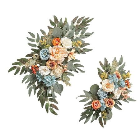 2 Pieces Silk Flowers Hanging Wedding Arch Wreath for Farmhouse Wall Wedding Blue White.Beautiful and vivid artificial flower swag, fullness, rich and exquisite, great for wedding decor.Wedding arch flowers are made of premium silk flower, with fine workmanship, durable and lightweight.There are 2 wedding arch flowers in size 30cmx15cm/11.81inchx5.91inch and 50cmx25cm/19.69inchx9.84inch.The artificial flower swag are great for both indoor and outdoor wedding parties, ceremony, backdrops, centerp Fake Flower Arrangements Wedding, Flower Swag, Flower Arrangements Wedding, Fall Floral Decor, Fake Flower Arrangements, Reception Backdrop, Ceremony Sign, Wedding Arch Flowers, Arch Flowers