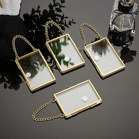 Amazon.com - JuxYes Set of 4 Mini Brass Wall Hanging Photo Frame, Golden Glass Hanging Picture Artwork Display Frame, Double Glass Floating Frame Style Gallery Wall Frame for Picture, Pressed Flower, Poster, etc - Wall Hanging Photo Frames, Hanging Photo Frame, Mini Picture Frames, Picture Frame Ornaments, Brass Wall Hanging, 8x10 Picture Frames, Lucky Gifts, Flower Poster, Product Shoot