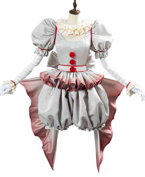 Clown Queen' Cosplay Ruffles Bowtie Pennywise Clown Costume AlielNosirrah Halloween Carnival Costumes, Penny Wise Costume Women, Clown Costume Outfit, Pennywise The Clown Costume, Clown Core Outfit, Penny Wise Clown, Vintage Clown Costume, Pennywise Cosplay, Clown Fancy Dress