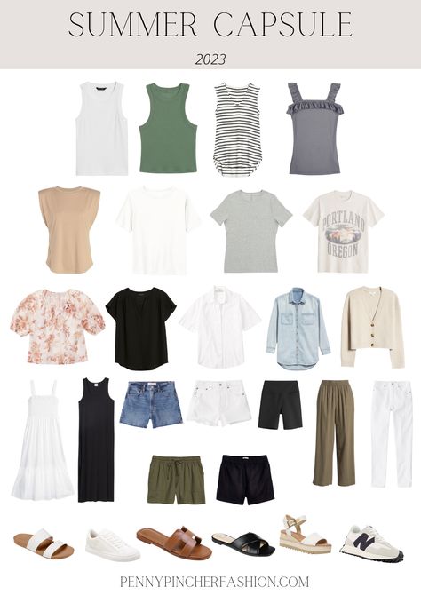 Time Capsule Wardrobe Summer, Summer Casual Capsule Wardrobe, Minimalist Summer Wardrobe 2023, Coastal Capsule Wardrobe 2023, Summer Fashion Australia, Spring Break Capsule Wardrobe, Summer Travel Capsule Wardrobe 2023, Summer Wardrobe Essentials 2023, Plus Size Summer Capsule Wardrobe 2023