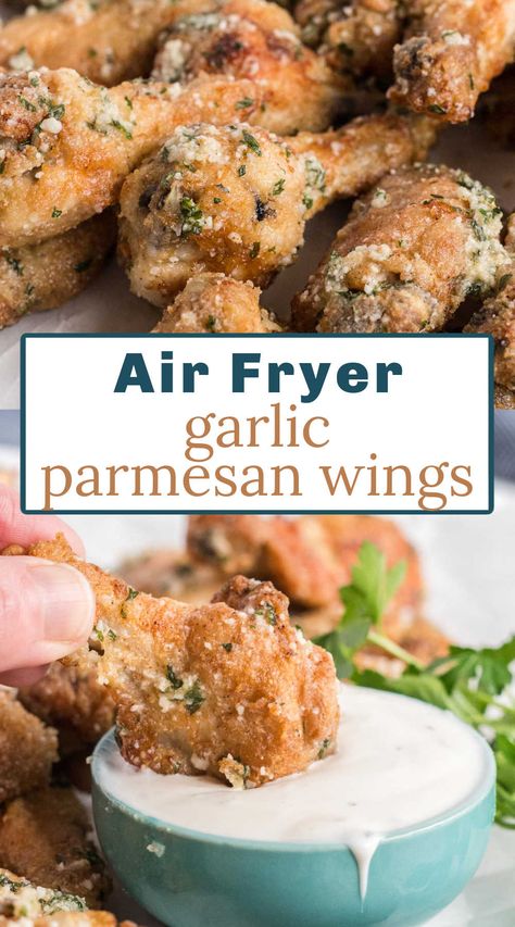 Air Fried Wings, Air Fryer Recipes Chicken Wings, Fun Appetizers, Fried Wings, Air Fry Chicken Wings, Fish Meals, Air Fryer Wings, Garlic Wings, Air Fryer Garlic