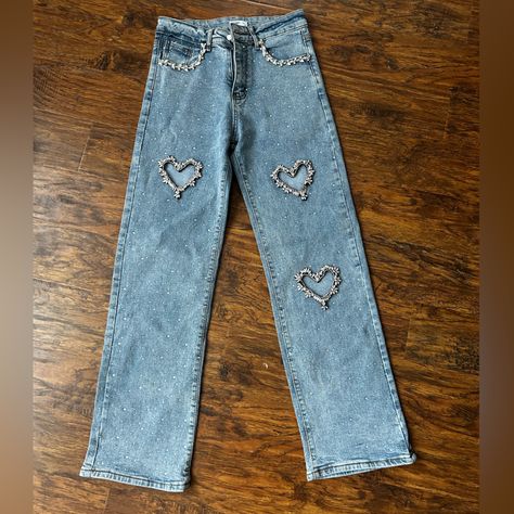 Kiwi Bedazzled Heart Jeans! Size Small Never Worn! I Bought These And They Don’t Fit Me! Diy Bedazzled Jeans, Bedazzle Jeans, Diy Bedazzled, Heart Jeans, Bedazzled Jeans, Marc Fisher, Jeans Color, Colored Jeans, Kiwi