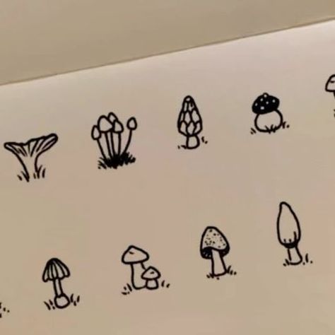 Tiny Sketchbook Drawings, Tiny Mushroom Drawing, Bigger Drawing, Items To Draw, Tiny Things To Draw, Mushroom Drawings, Tiny Drawings, Thing To Draw, Hilly Landscape