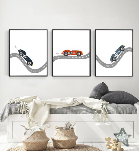 Race car wall art - Race car nursery - Race car boy room decor - car bedroom - Boys bedroom decor - Car nursery decor - Race car baby Car Toddler Room, Race Car Nursery, Boy Car Room, Car Themed Bedrooms, Car Nursery, Toddler Boy Room Decor, Boy Toddler Bedroom, Unique Vehicles, Boy Room Decor