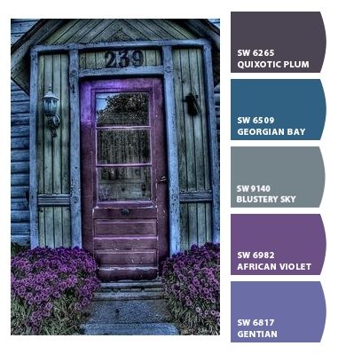 Purple Front Doors, Teal House, Purple Paint Colors, Exterior Door Colors, Paint Palettes, Purple Door, Purple Color Palettes, Sherwin Williams Paint Colors, Exterior Paint Colors For House