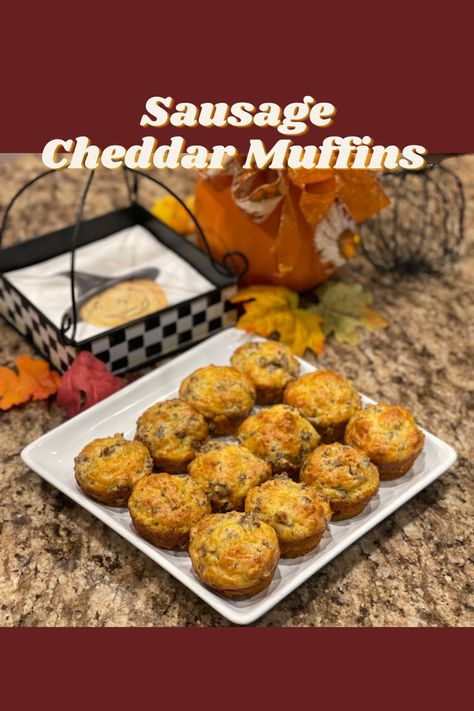 With only 4 ingredients, these are quick to make and perfect to re-heat during the week! #easyrecipes #sausage #cheddar #breakfast #brunch #breakfastideas Sausage Cheese Muffins, Cheddar Muffins, Sausage Muffins, Vegetarian Sausages, Bisquick Recipes, Breakfast Lovers, Ashley Johnson, Breakfast Sausage, Cooking Spray