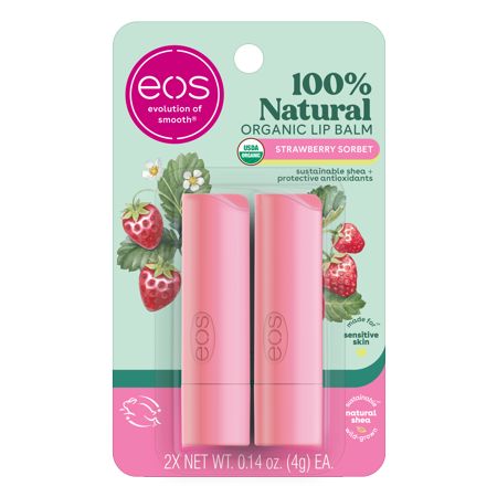 Eos Chapstick, Eos Products, Lip Balm Stick, Strawberry Sorbet, Eos Lip Balm, Lip Balm Set, Organic Lip Balm, Spa Day At Home, Dermatologist Recommended