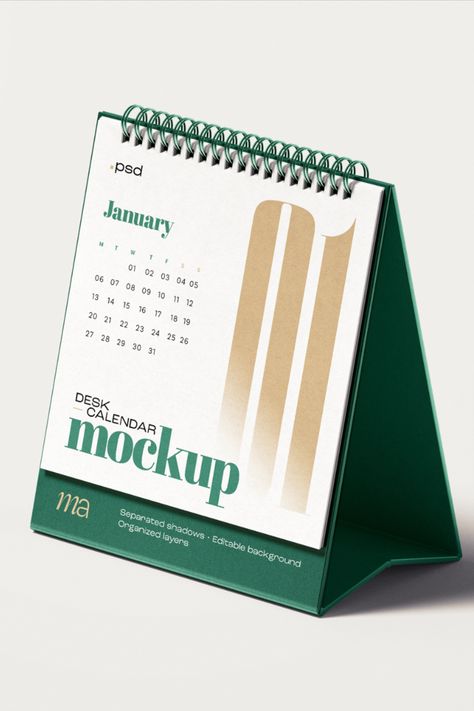 Square desk calendar mockup. The calendar is placed on a desk with a shadow. It has a modern design. You can use it for branding and print designs. A dimension of 3000×2000 at 300 dpi. Table Calendar Design, Modern Calendar Design, Desk Calendar Mockup, Calendar Mockup, Square Desk, Mockup Desk, Modern Calendar, The Calendar, Desk Calendar