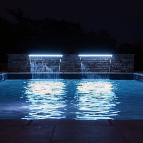 Top 60 Best Pool Lighting Ideas - Underwater LED Illumination Swimming Pool Waterfall, Pool Lighting, Waterfall Lights, Dream Backyard Pool, Swimming Pool Lights, Led Pool Lighting, Deco Led, Pool Water Features, Pool Remodel