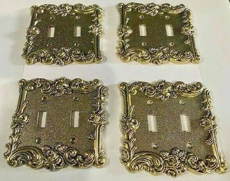 4 Beautiful Gold Metal double outlet light switch plate covers vintage antique | eBay Vintage Light Switches, Decorative Switch Plate, Victorian Home Decor, Feminine Bedroom, Mystery Party, Antique Plates, Vintage Hardware, Cozy Room Decor, Light Switch Plate