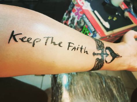 Bon Jovi Tattoo Ideas, Keep The Faith Tattoo, Bon Jovi Tattoo, Rock Tattoos, Rock Tattoo, Hip Tattoos, Faith Tattoo, Hip Tattoos Women, Bff Tattoos